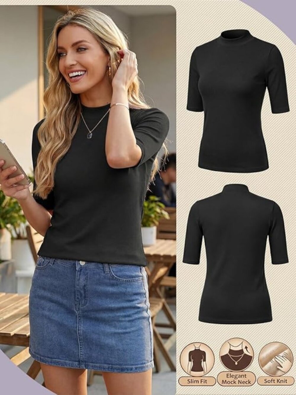 Black Mock Neck Short Sleeve Shirt